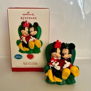 2013 Hallmark Disney Ornament Mickey and Minnie “Two To A Chair”